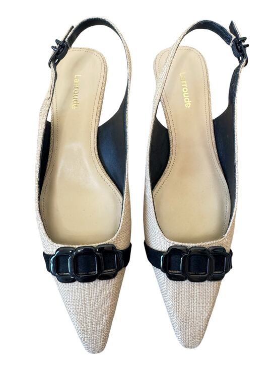 Larroude Shoes - LARROUDE Anthropologie Franca Slingback Raffia Kitten Heel Pump Size 6.5